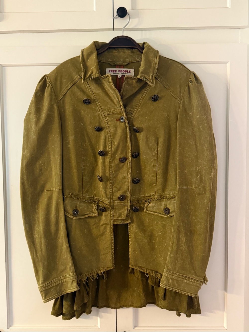 Free People Olive Green Double-Breasted Military-Style Jacket